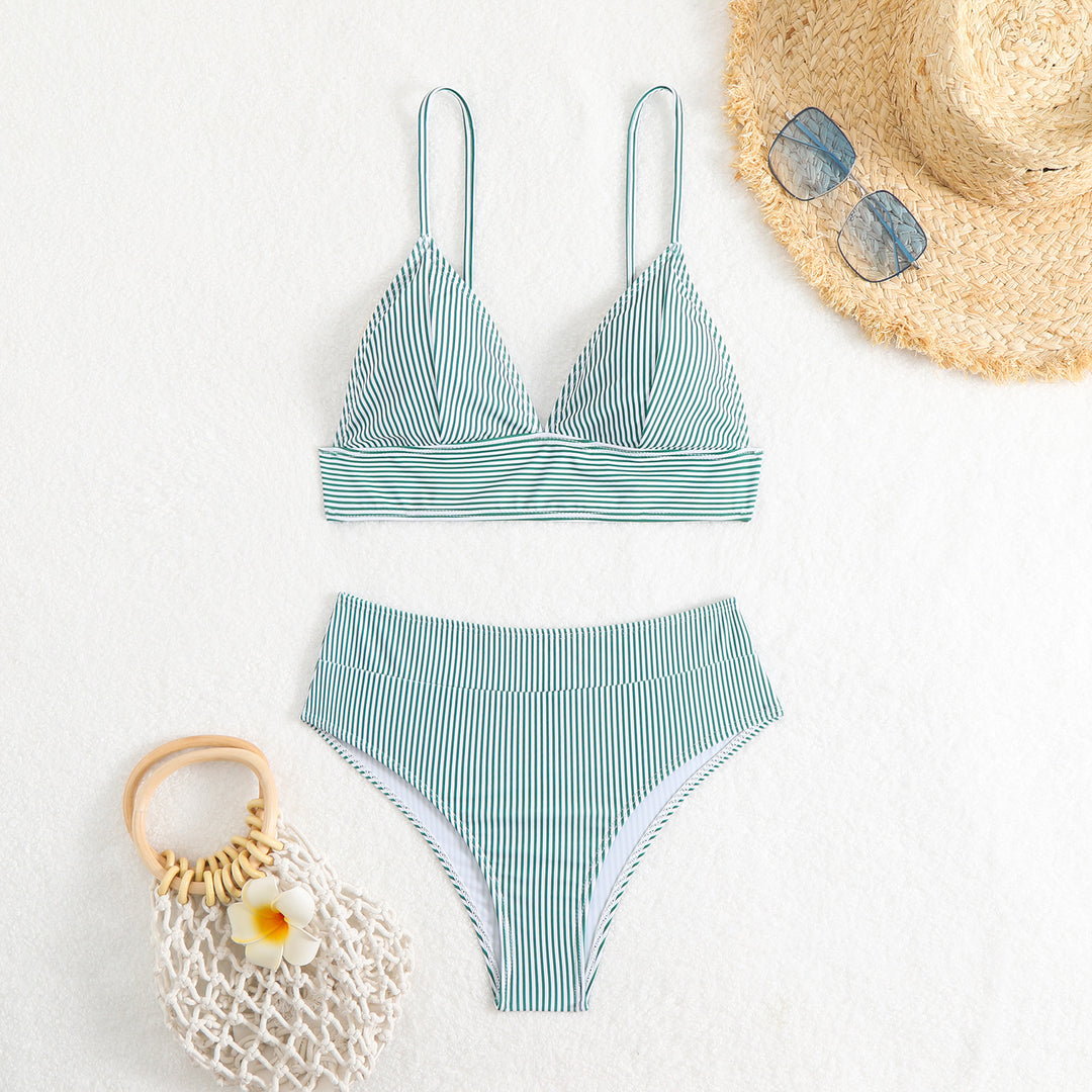 Damen Hochtailliertes Bikini-Set mit feinen Streifen EB