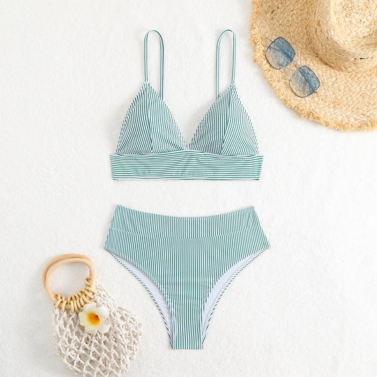 Damen Hochtailliertes Bikini-Set mit feinen Streifen EB