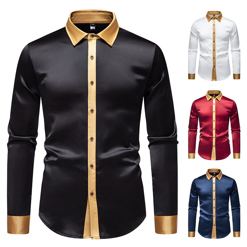 Herren Elegantes Langarmhemd mit Satin-Details EB