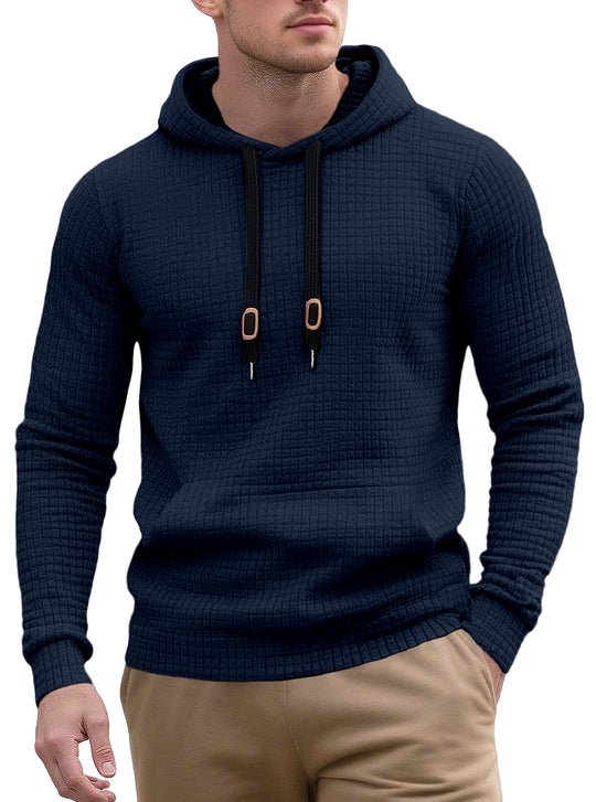 Herren nan schmal geschnittener Stepp-Kapuzenpullover mit feiner Quadratstruktur, Kordelzug und geripptem Saum EB