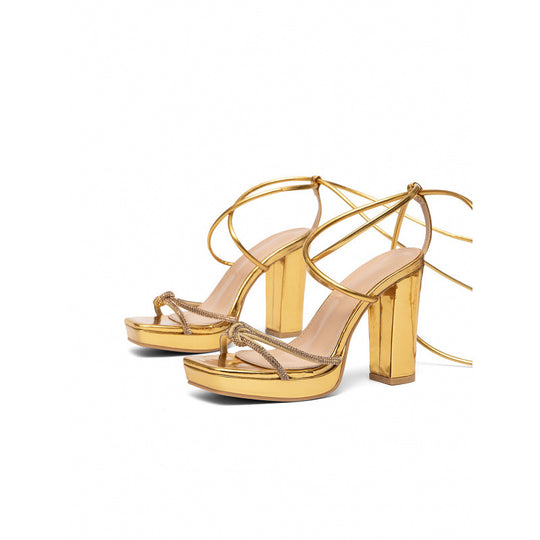 Damen Plateau-Sandalen mit eleganten Schnürungen und Glitzerakzenten EB