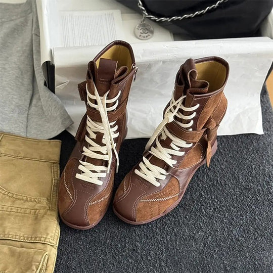 Damen modische Schnürstiefel mit praktischem Reißverschluss und robustem Sohlenprofil EB