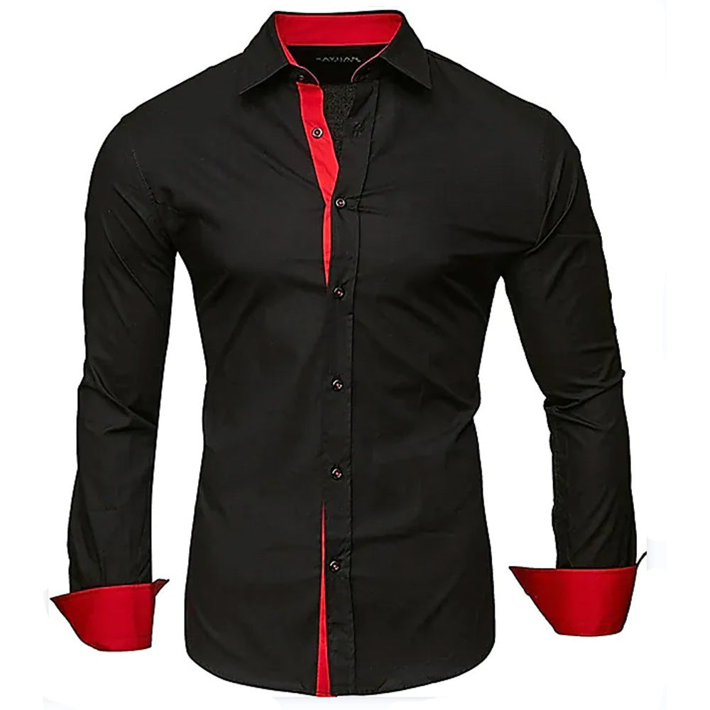 Herren elegantes Langarmhemd mit kontrastierenden Manschetten EB