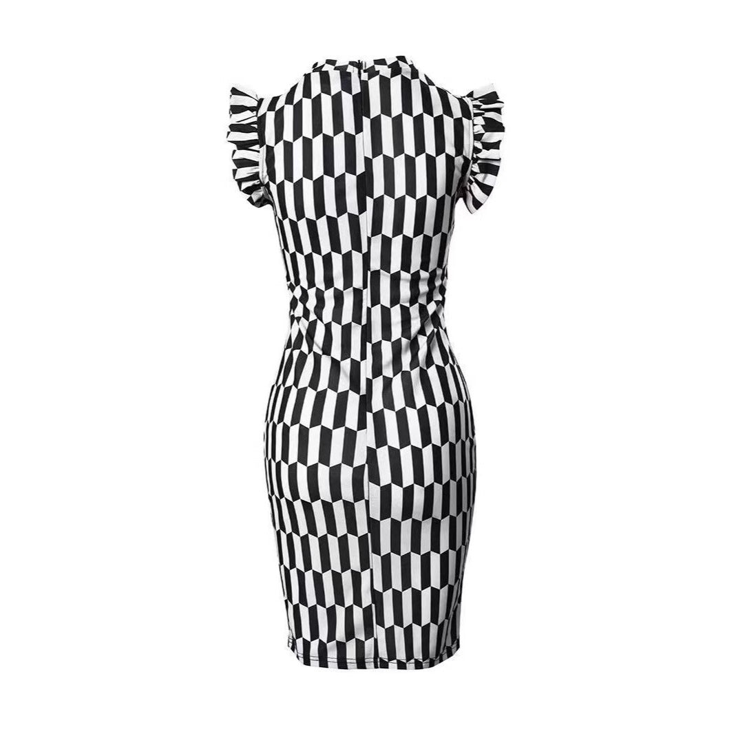 Damen Figurbetontes Kleid mit dekorativen Rüschendetails EB