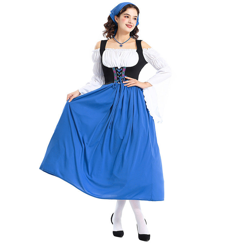 Damen nan Renaissance-Bauernkleid mit geschnürtem Mieder, schulterfreiem Carmen-Oberteil und weitem Rock EB