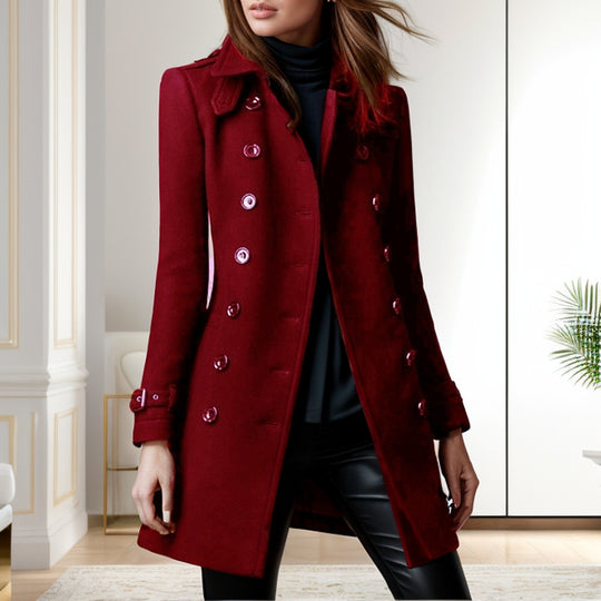 Damen stylischer Wollmantel mit doppelter Knopfleiste EB