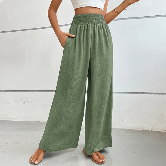 Damen Palazzo-Hose mit hohem, elastischem Rüschenbund und Eingrifftaschen EB