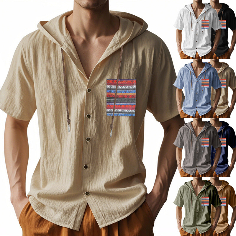 Herren leichtes Kapuzenshirt mit buntem Muster und strukturierter Oberfläche EB