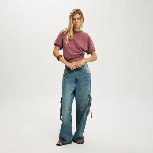 Damen lässige Cargo-Jeans im weiten Schnitt mit praktischen Taschen EB