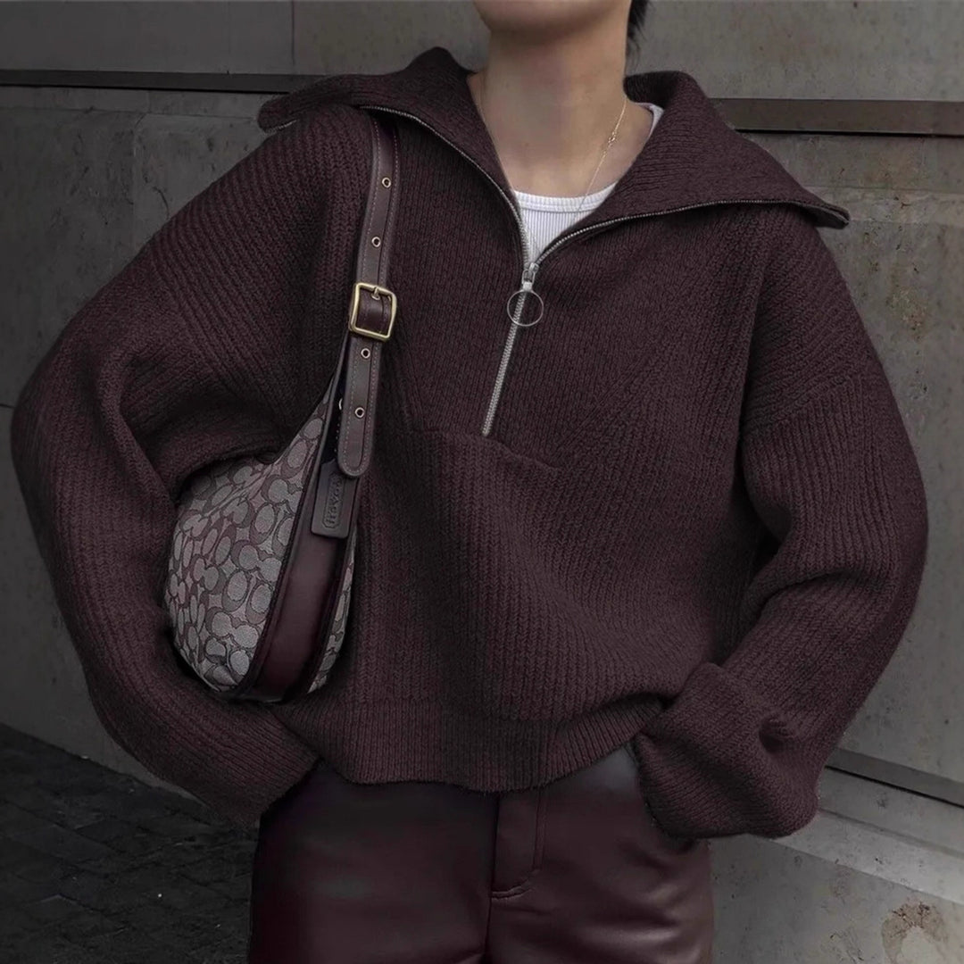Damen Strickpullover mit Reißverschluss und lässigem Schnitt EB