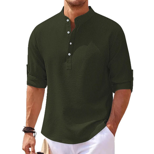 Herren lässiges Henley-Shirt mit strukturierter Oberfläche EB