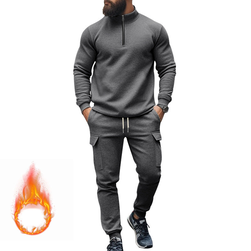 Herren nan Strick-Trainingsset mit halbem Reißverschluss, Zopfmuster-Pulli und Kordelzug-Jogger EB