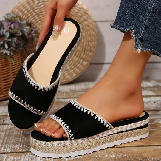 Damen Espadrille-Slipper mit geflochtenem Absatz EB