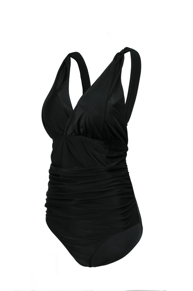Damen Eleganter Einteiler Badeanzug mit Wickeloptik und Raffung EB