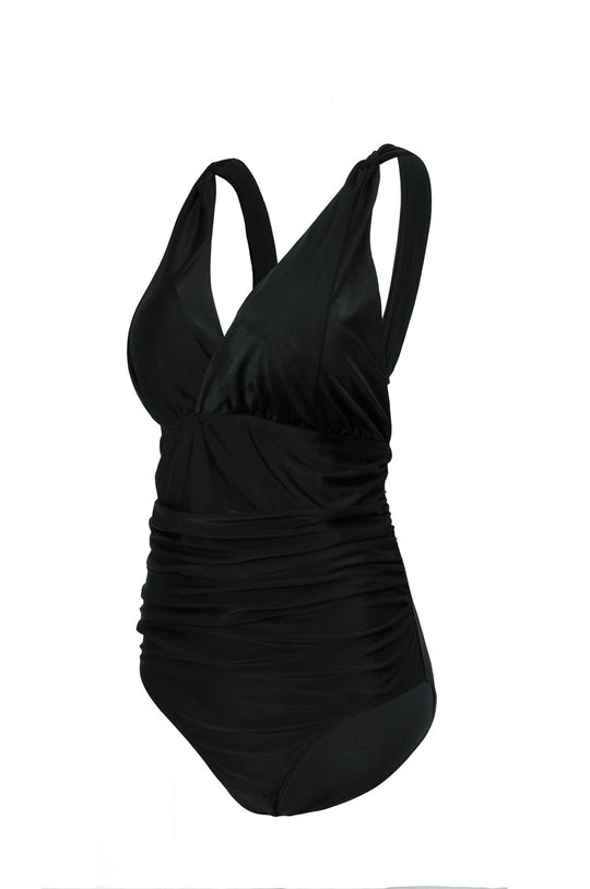 Damen Eleganter Einteiler Badeanzug mit Wickeloptik und Raffung EB