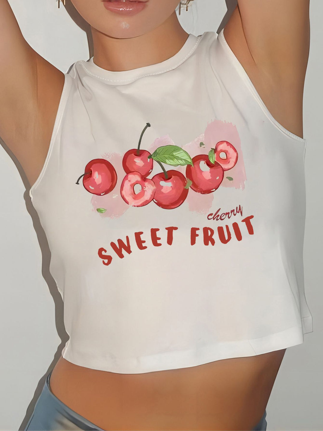 Damen Crop-Top mit modernem Grafikdruck und trendiger Schnalle EB