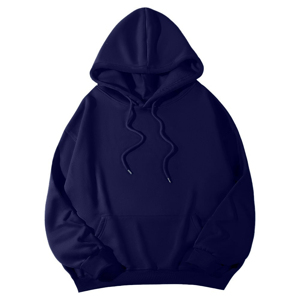 Unisex minimalistischer Kapuzenpullover mit verlängertem Rücken und Kängurutasche EB