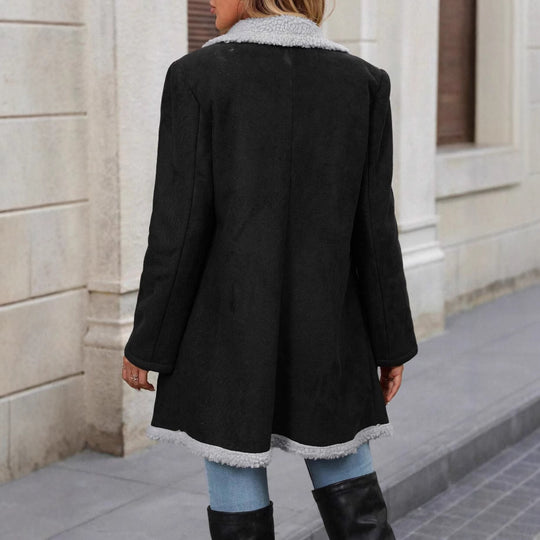 Damen Modische Oversized-Jacke mit Teddyfutter und doppelter Knopfleiste EB