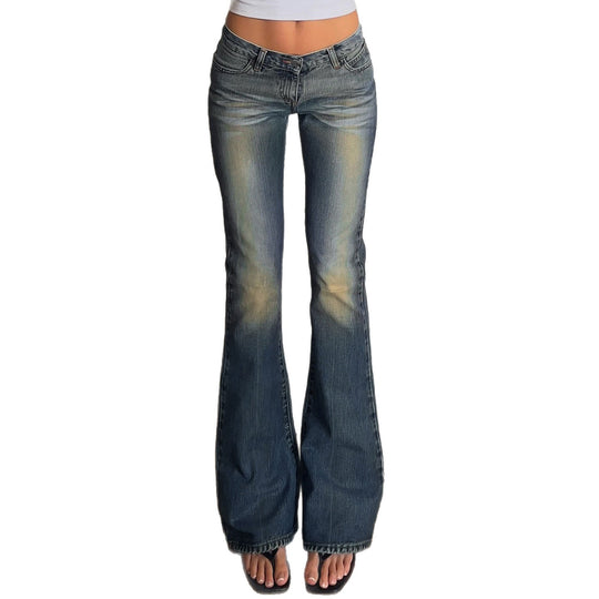 Damen Flared Jeans mit hohem Bund und schickem Used-Look EB