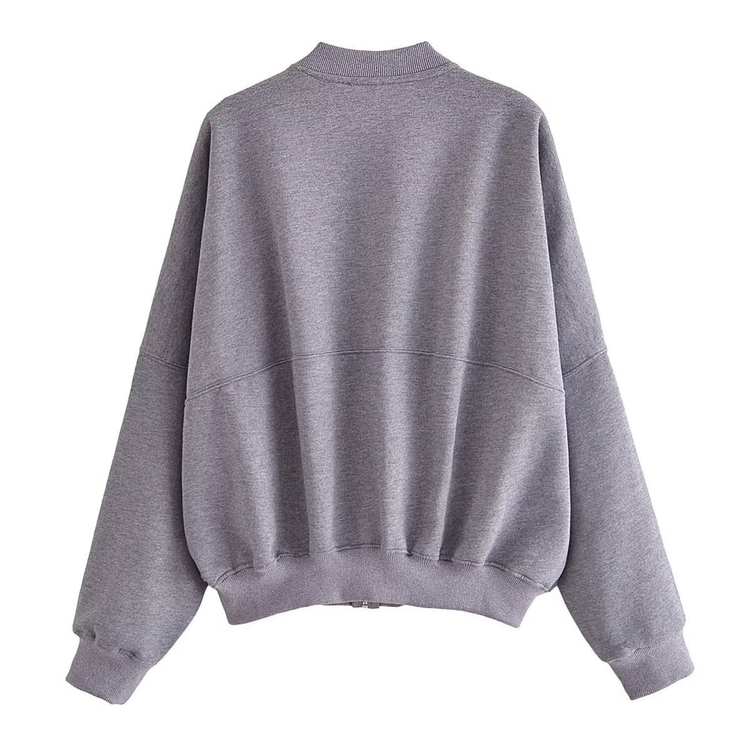 Damen lässige Sweatjacke mit hohem Kragen und praktischen Taschen EB