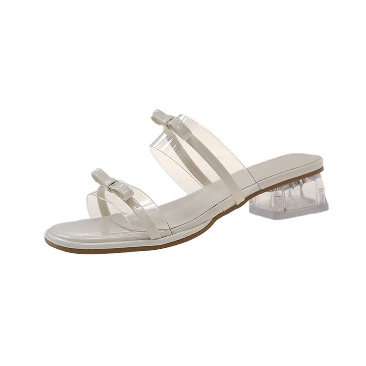 Damen elegante Riemensandalen mit transparentem Riemen und dekorativem Schleifenakzent EB