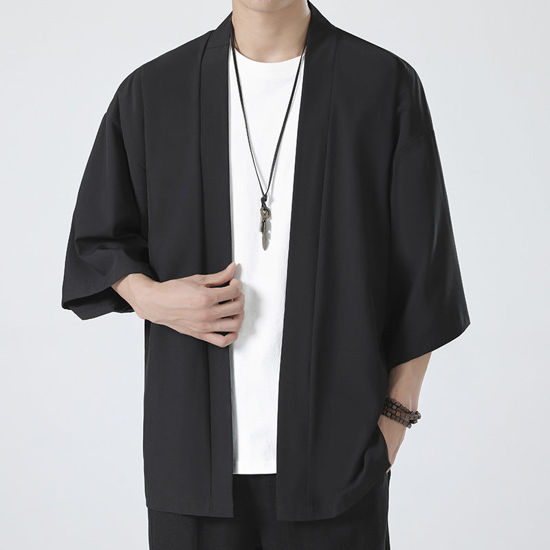Herren nan kimonoartige Kurzjacke im Oversize-Stil mit offenem Schnitt und weichem Fall EB