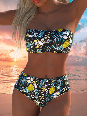 Damen hoch geschnittenes Bikini-Set mit gepolstertem Oberteil und verstellbaren Trägern EB