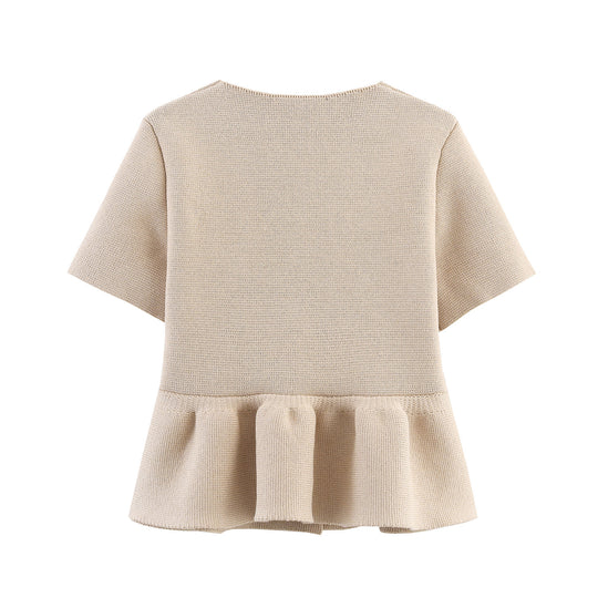 Damen Kurzarm Bluse mit Rüschensaum EB