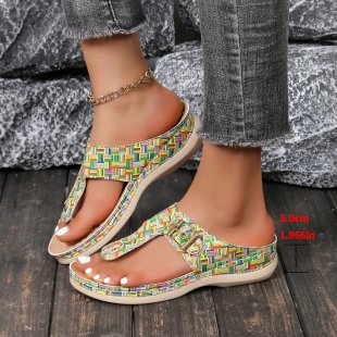 Damen Komfortable Zehentrenner-Sandalen mit eleganter Schnallenverzierung EB