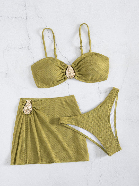 Damen Bikini-Set mit schimmerndem Stoff und eleganter Raffung EB