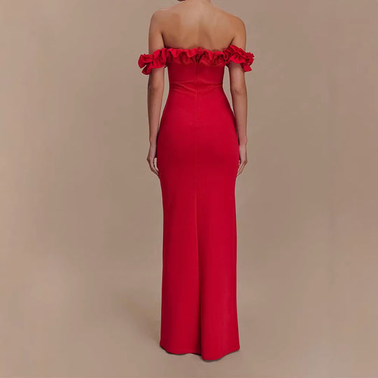 Damen Elegantes, schulterfreies Maxikleid mit Rüschendetails EB