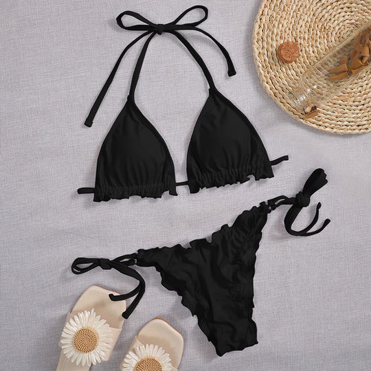 Damen Triangel-Bikini mit raffinierten Rüschen und verstellbaren Trägern EB