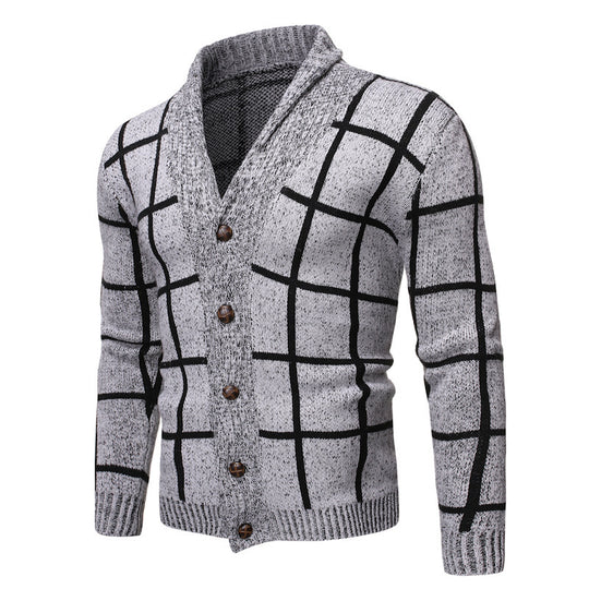 Herren modische Strickjacke mit V-Ausschnitt und modernem Karomuster EB