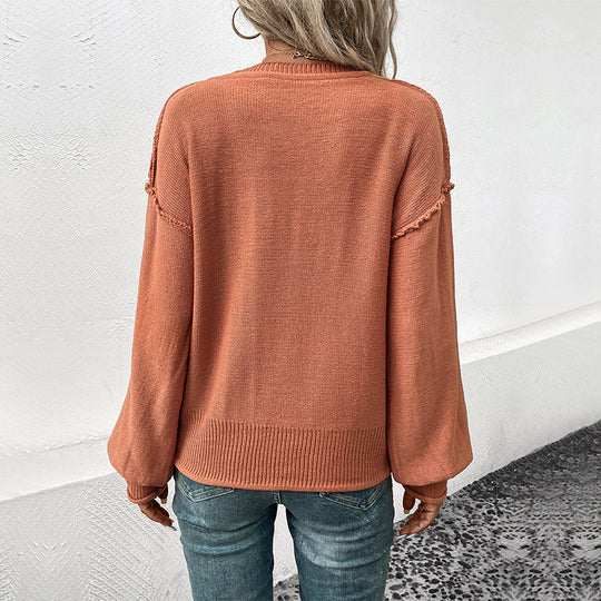 Damen lässiger Pullover mit weit geschnittenen Ärmeln und V-Ausschnitt EB