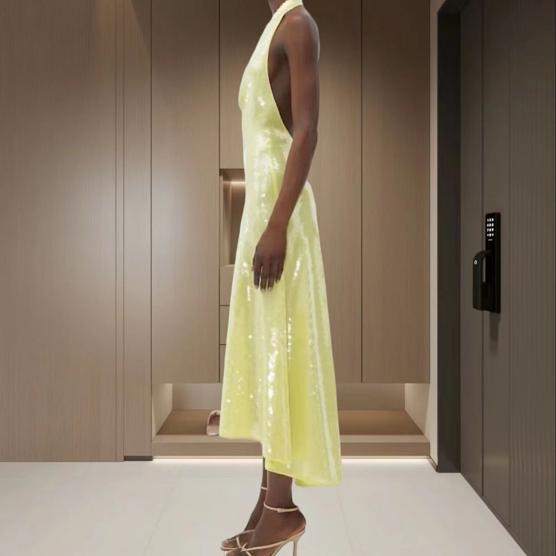 Damen Elegantes Midi-Kleid mit schimmerndem Obermaterial und V-Ausschnitt EB