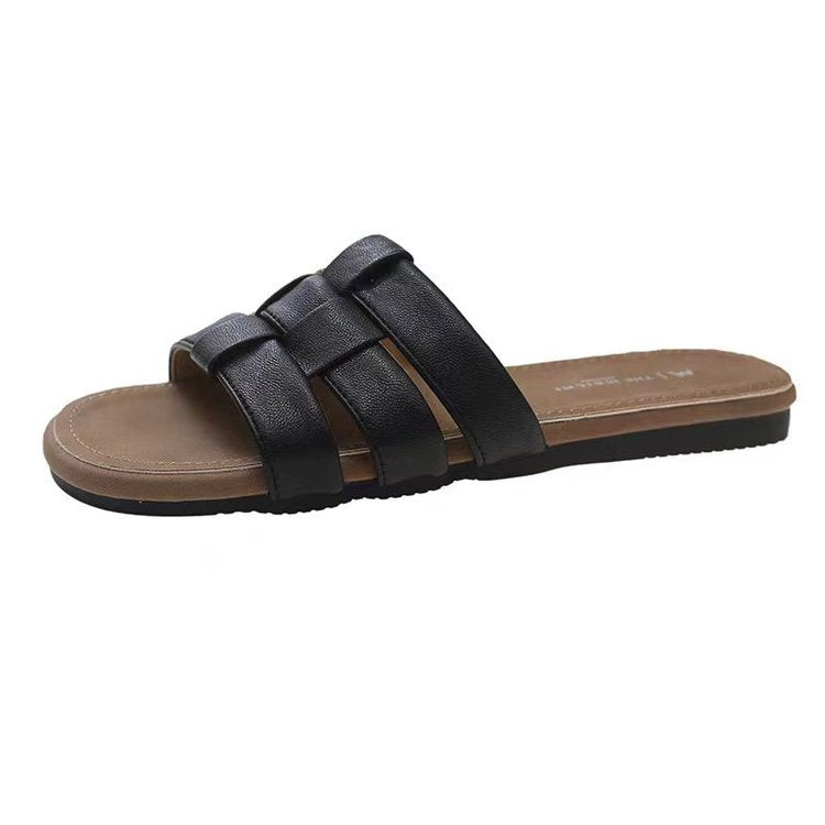 Damen bequeme Pantoletten mit glänzenden Riemen EB