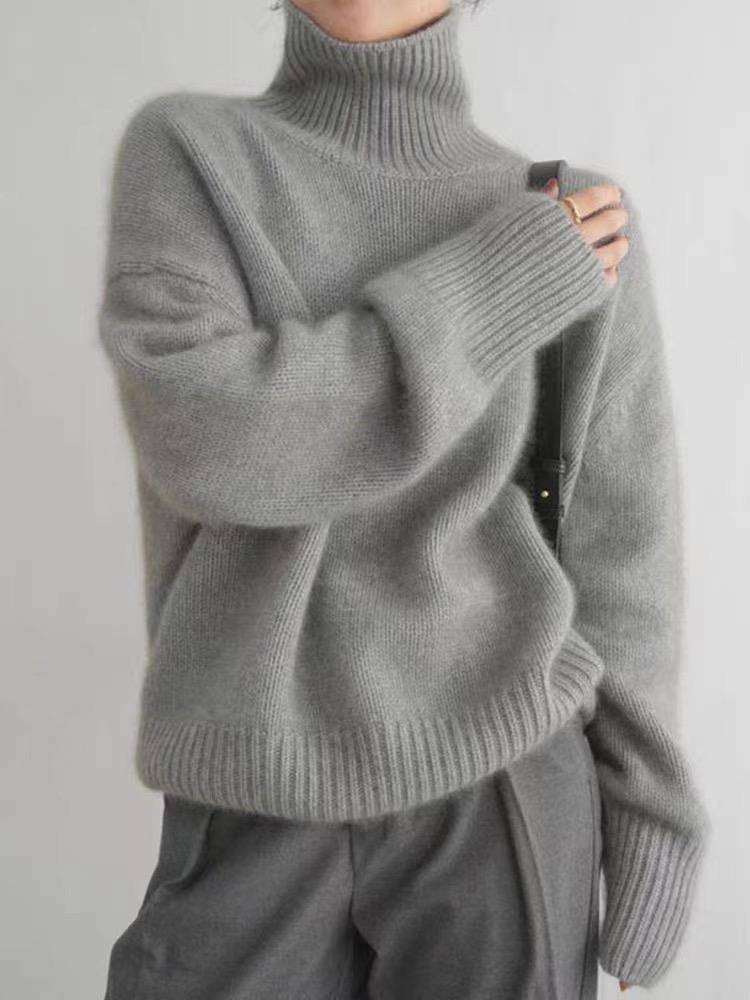 Damen Oversize Feinstrickpullover mit hohem Rollkragen und Seitenschlitzen EB