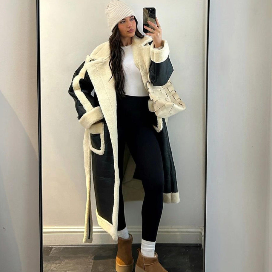 Damen Oversized Kunstfelljacke mit Taschen und elegantem Schnitt EB
