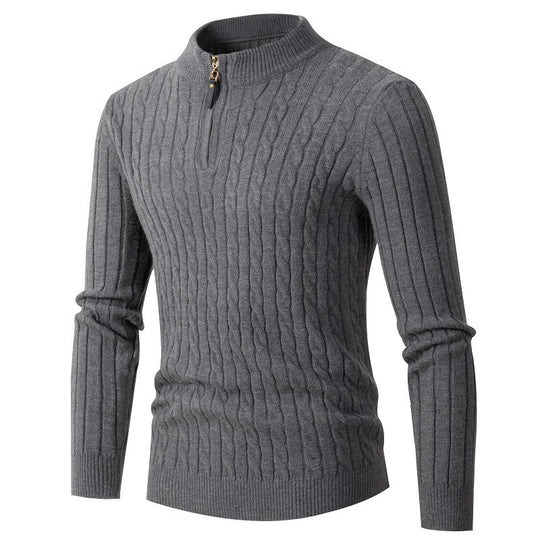 Herren Strickpullover mit modernem Zopfmuster und Kragenreißverschluss EB