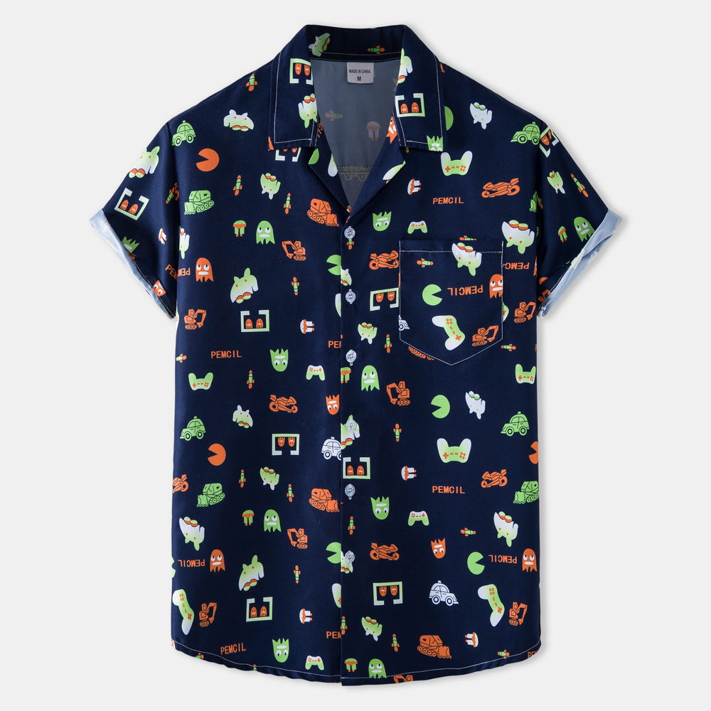 Herren Kurzarmhemd mit kreativem Retro-Design EB