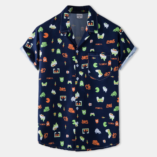 Herren Kurzarmhemd mit kreativem Retro-Design EB