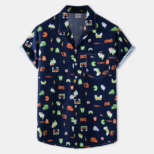 Herren Kurzarmhemd mit kreativem Retro-Design EB