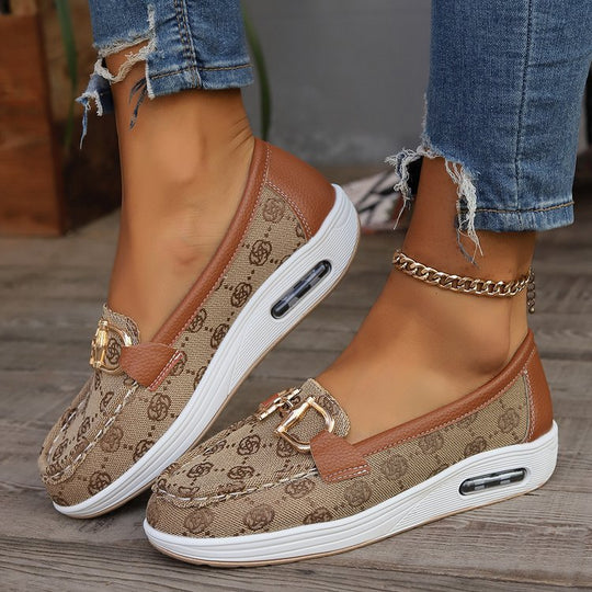 Damen Mokassin-Slipper mit luftgepolsterter Plateausohle und Zier-Bit EB