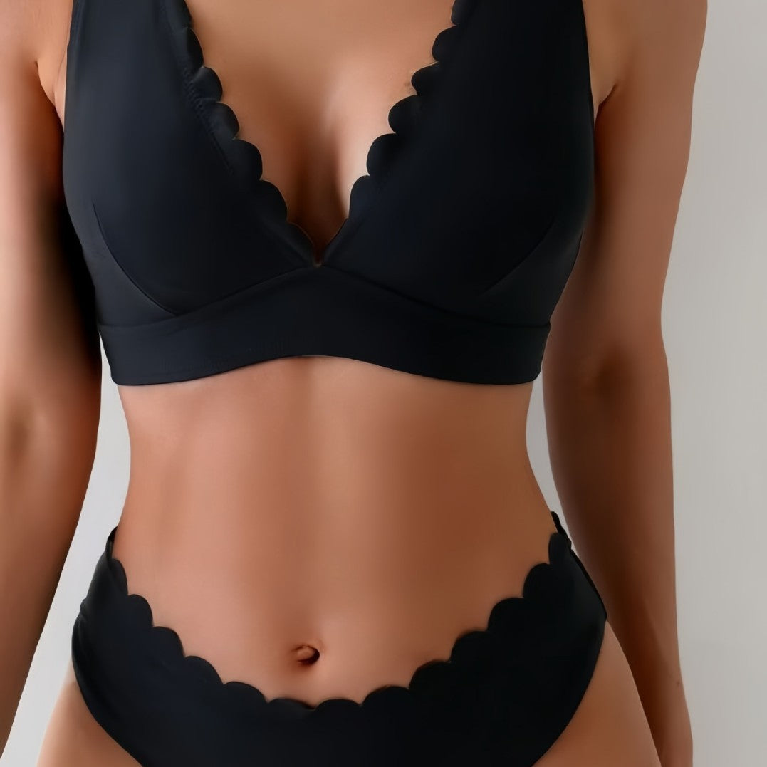 Damen Bikini-Set mit eleganten Wellenkanten und tiefem V-Ausschnitt EB