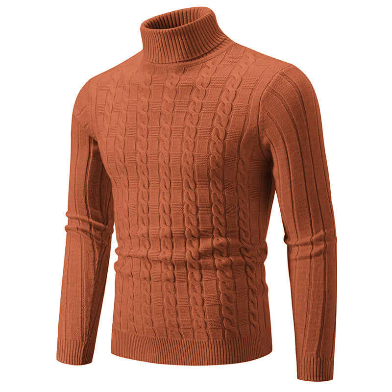 Herren Strickpullover mit hochgeschlossenem Kragen und Zopfmuster EB
