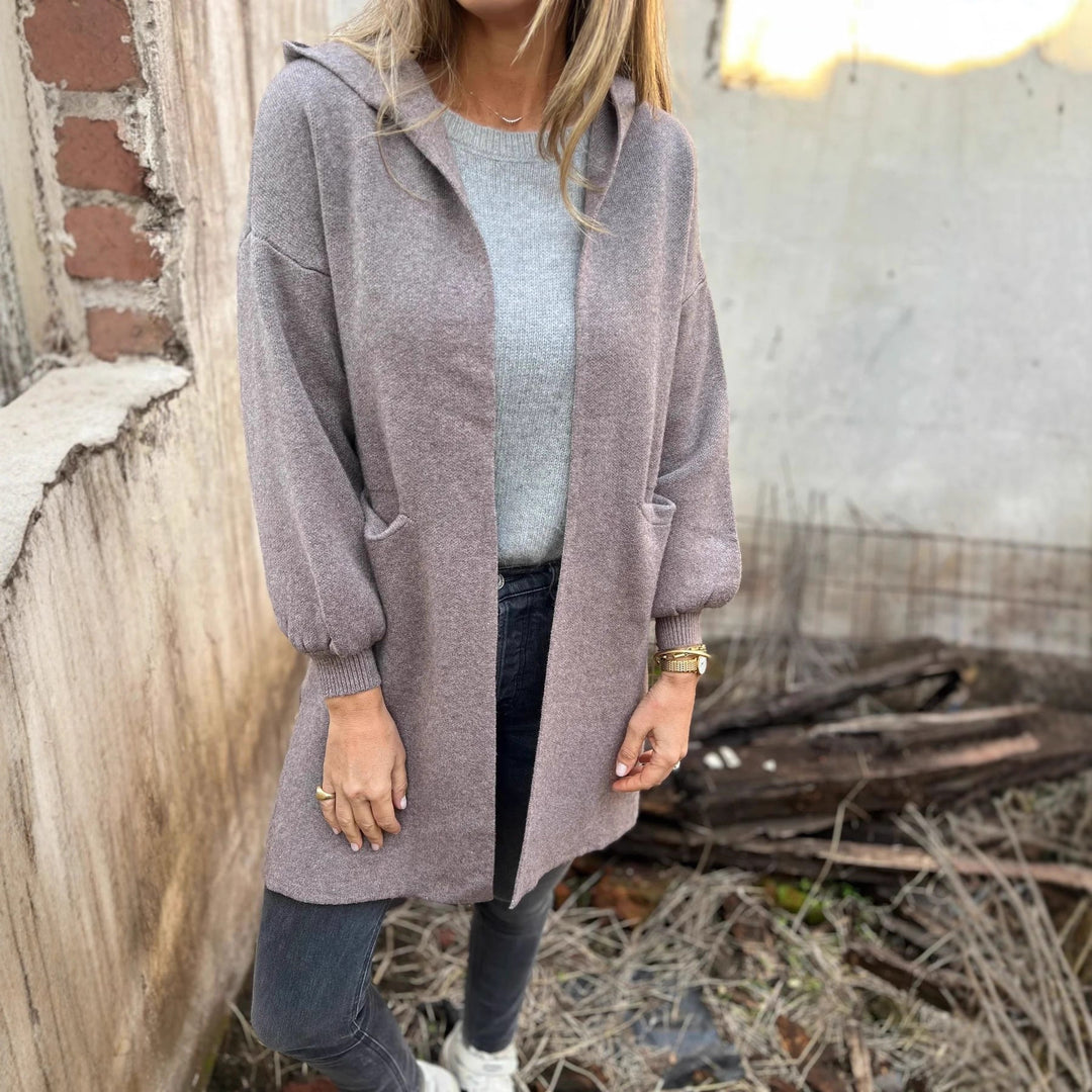 Damen Kuschelige Strickjacke mit Kapuze und Taschen EB