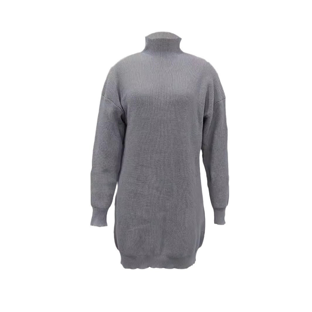 Damen Modisches Strickkleid mit hohem Kragen und oversize Schnitt EB