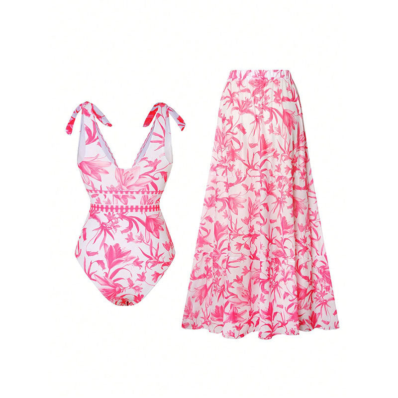 Damen Eleganter Badeanzug- und Maxirock-Set EB