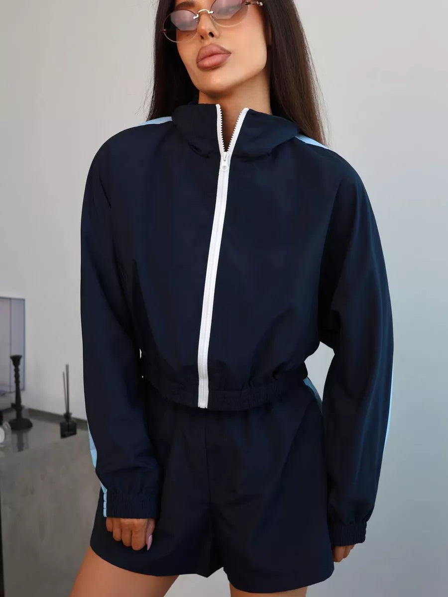 Damen sportliches Set aus funktional atmungsaktivem Material mit Reißverschluss und elastischem Bund EB