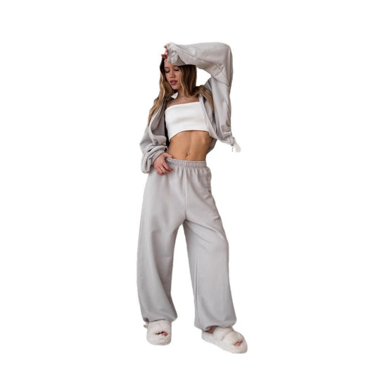 Damen oversized Kapuzenjacke mit Reißverschluss und weiten Jogginghose Lounge-Set EB